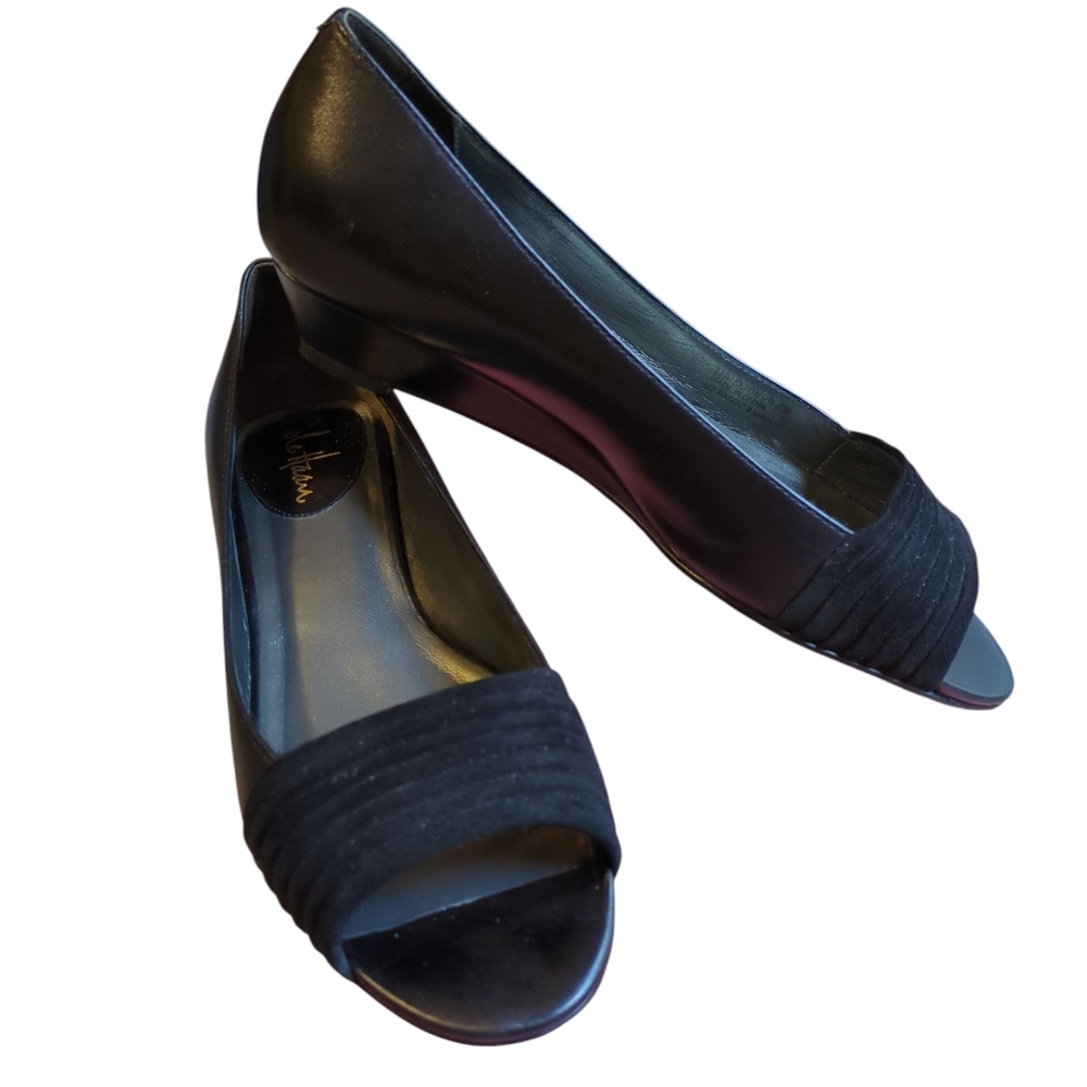 Cole Haan Wedge Heel Open Toe Shoes, 8, Velvet And Leather Dress Sandal - Picture 4 of 12